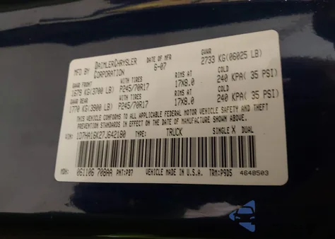 2007 Dodge Ram 1500 St z USA, uszkodzony, nr VIN 1D7HA16K27J642180